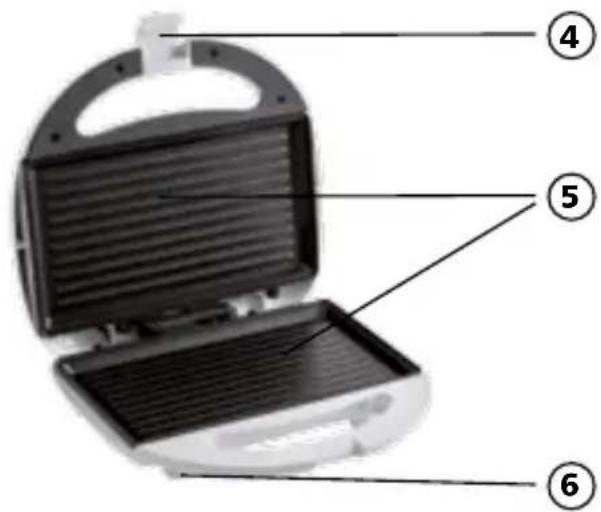 Labeled diagram of a microwave oven showing internal compartments and parts numbered 4, 5, and 6.