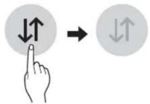 Diagram showing hand press icon pointing to a circle with bidirectional arrows, next to a circular arrow indicating direction.