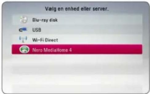 Valg en enhed eller server. Blu-ray disk USB Wi-Fi Direct Nero Mediallome 4