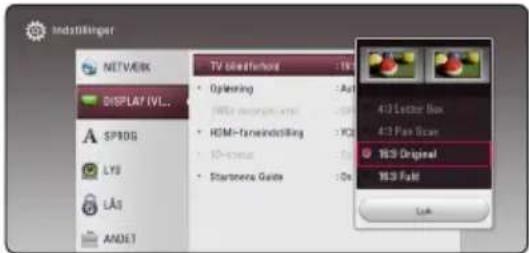 Indstillinger NETWORK DISPLAY IVL... SPROS LYS LAS ANDET TV Idelshankord • Opfanning • HDMI • HDMI-7aneindelskling • HDMI • Startnera Guide 1630 Original 1630 Falt 412 Lector Box 412 Fan Box OK