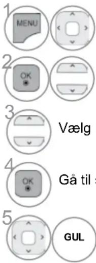 1 MENU 2 OK 3 Vælg 4 OK 5 Gå til s GUL