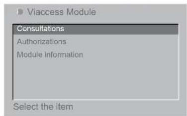 Viaccess Module Consultations Authorizations Module Information Select the item