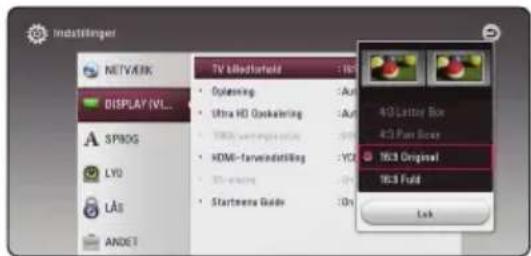 Indstilinger NETWORK DISPLAY (VLL... SPIROG LYU LAS ANDET TV list/distribut • Ophosphing • Ultra HD Optokating • HDMI-forward/midling • Startpage Guide 163 Original 163 Full Lock