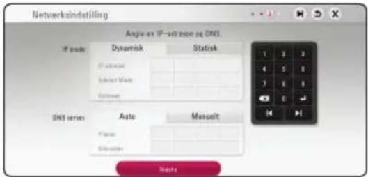 Netverksindstilling Angiv en IP-aftræse og DNS. IP mode Dynatisk Statisk IP avtamer Subiect Mode Eptimer DNS series Auto Mensalt Faser Sensitier Nexte