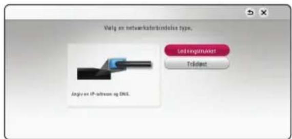 Volg en netwarkatorbindelse type. Ledringsmukket Fredløret Angiv en IP-adress og DNS.