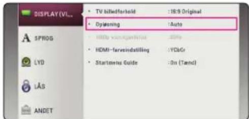 DISPLAY (V100) • TV billitonhold :16:9 Original • Displaying :Auto • HDMI -farveinstaffling :YD&Cr • Start Series Guide :On (Tand) • LVD • LÄS ANDET