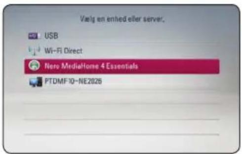 Vælg en enhed eller server. USB Wi-Fi Direct Nero MediaHome 4 Essentials PTDMF10-NE2026