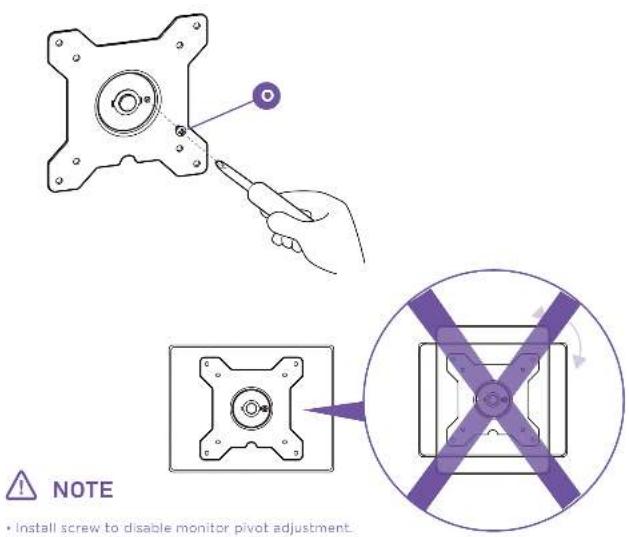 NOTE • Install screw to disable monitor pivot adjustment.