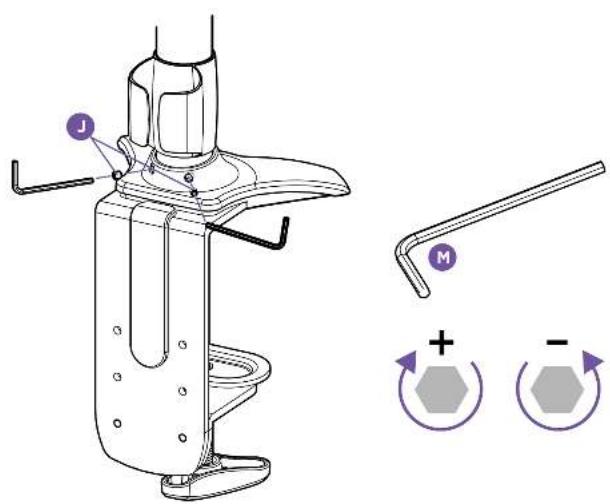 Technical diagram of a mechanical device with labeled components and polarity indicators