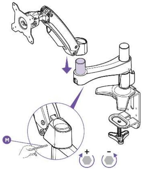Technical diagram showing mechanical assembly with labeled parts and directional arrows indicating motion or movement