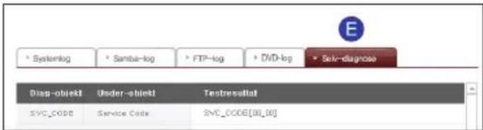 Systemlog Samba-log FTP-log DVD-log Self-diagnose Digi-obielt Under-obielt Testresultat SVC_CODE Service Code SVC_CODE[08.08]