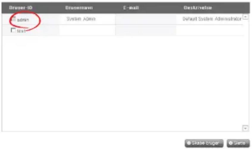 Brugerrin brugerrain E-mail Bestrivelse admin System Admin Default System Administrator test