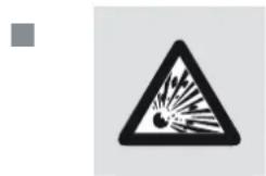 Warning sign with explosion effect symbol inside a triangle, accompanied by a gray square icon.
