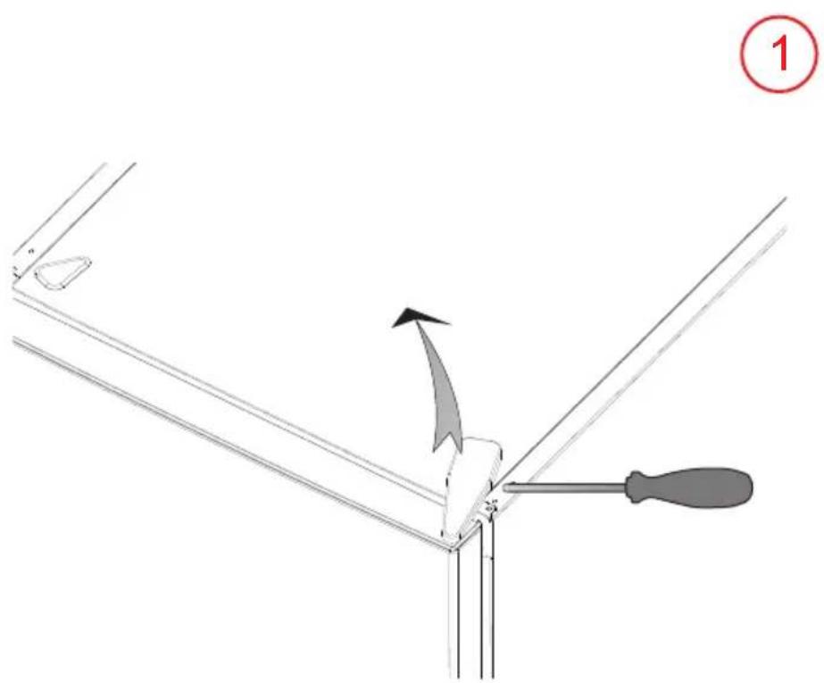 Diagram showing a tool interacting with a mechanical component, labeled with number 1 and a pencil-like tool.
