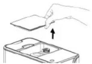 Line drawing showing a hand inserting a card into a smartphone (no text or symbols)