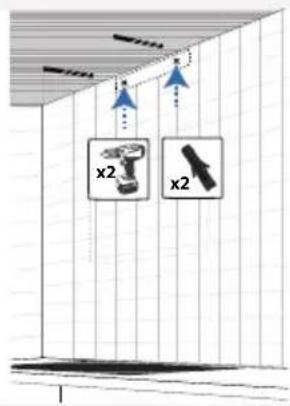 Diagram showing two labeled robotic devices (x2) in a room with directional arrows indicating movement or force.