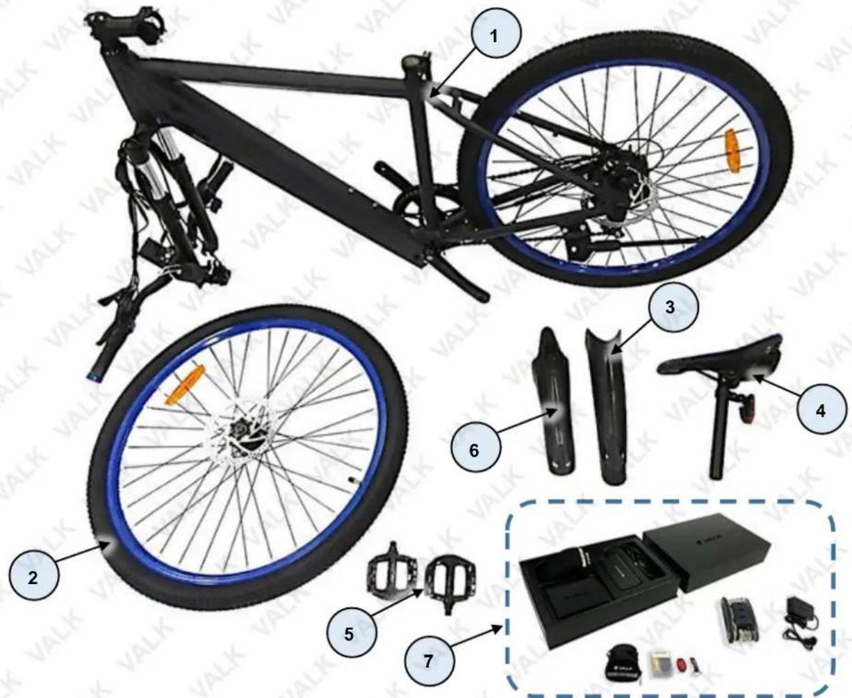Diagram of a bicycle with labeled parts including front wheel, rear wheel, and internal components