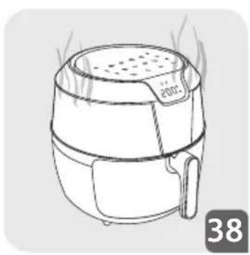 Line drawing of a 2002 air fryer with steam rising from the side (no text or symbols on the device itself)