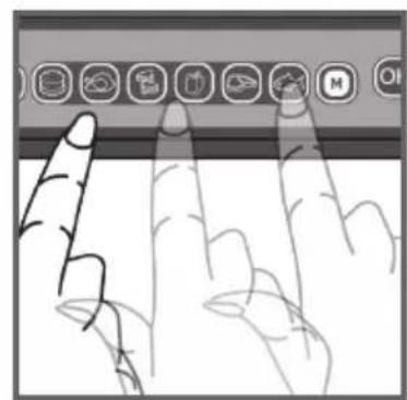 Illustration of two fingers pressing down at a keyboard with icons (no text or symbols)