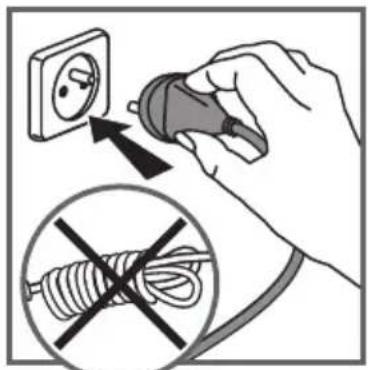Diagram showing installation of an electrical socket with a hand using a tool to adjust the socket, accompanied by a crossed-out cable symbol.