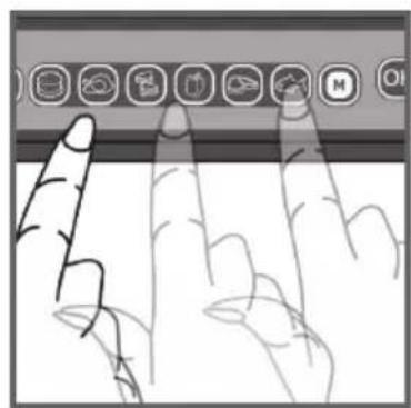 Illustration of two fingers pressing down on a keyboard with icons above (no text or symbols)