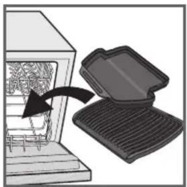 Diagram showing a grating machine with a lid removed from its side panel (no text or symbols present)