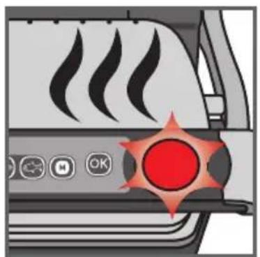 Illustration of a car interior with steam and illuminated buttons (no text or symbols)