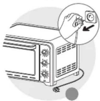 Illustration of a microwave oven with a hand holding a power outlet, showing the blade and handle (no text or symbols)