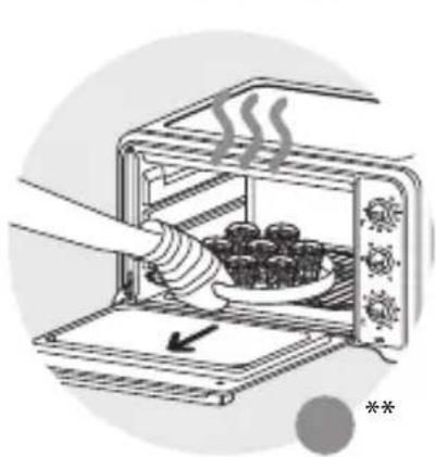 Illustration of a microwave oven with food being heated by a hand, showing steam rising from the lid (no text or symbols)