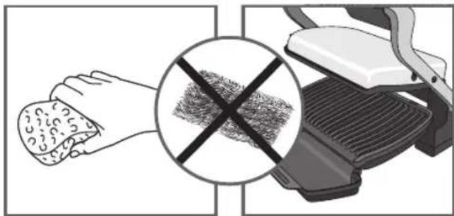 Illustration of a hand washing bread next to a grater with a crossed-out mark (no text or symbols)