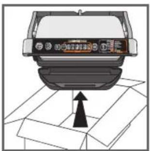 Diagram of a device with a sensor or display panel and an upward arrow pointing to it, placed on a grid surface (no text or symbols present)