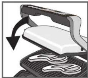 Illustration of a printer or printer being placed on a surface, showing a curved arrow indicating rotation (no text or symbols present)