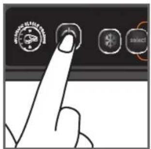 Hand pointing at a touchscreen interface with icons for battery, fan, and SIM card