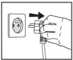 Hand inserting a plug into an electrical socket (no text or symbols visible)
