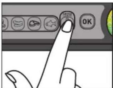 Hand pointing at a control panel with icons and 'OK' button, likely from a software interface