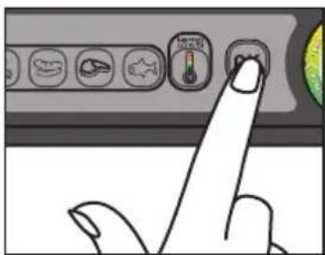 Hand pointing at a control panel with icons (no text or symbols visible)