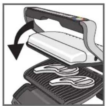 Illustration of a steam iron cutting through a grating with a rotating blade (no text or symbols)