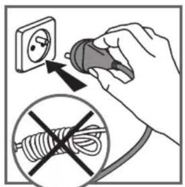 Diagram illustrating the correct and incorrect installation of a cable, showing hand using a plug to install an electrical socket.