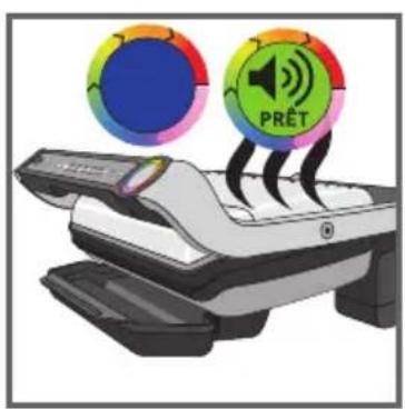 Illustration of a handheld electronic device with two circular icons labeled 'PRET' and a speaker symbol, no readable text or symbols present.