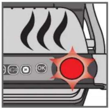 Illustration of a steam fan with a red circular highlight on the side panel, surrounded by icons (no text or symbols)