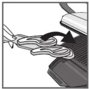 Mechanical component diagram showing a lever interacting with a curved surface (no text or symbols)