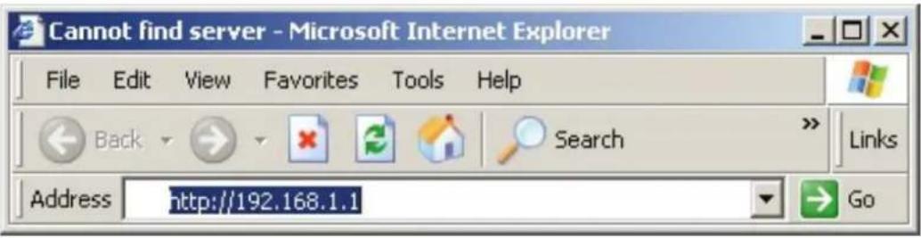 Cannot find server - Microsoft Internet Explorer File Edit View Favorites Tools Help Back Search Links Address http://192.168.1.1 Go