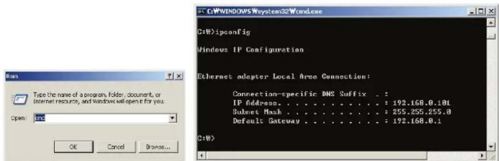 C:\WINDOWS\wsystem32\cmd.exe C:\W>ipconfig Windows: IP Configuration Ethernet adapter Local Area Connection: Connection-specific DNS Suffix . : IP Address. . . . . . . . . . . . : 192.168.0.101 Subnet Mask . . . . . . . . . . . : 255.255.255.0 Default: Gateway . . . . . . . . . : 192.168.0.1 C:\W>