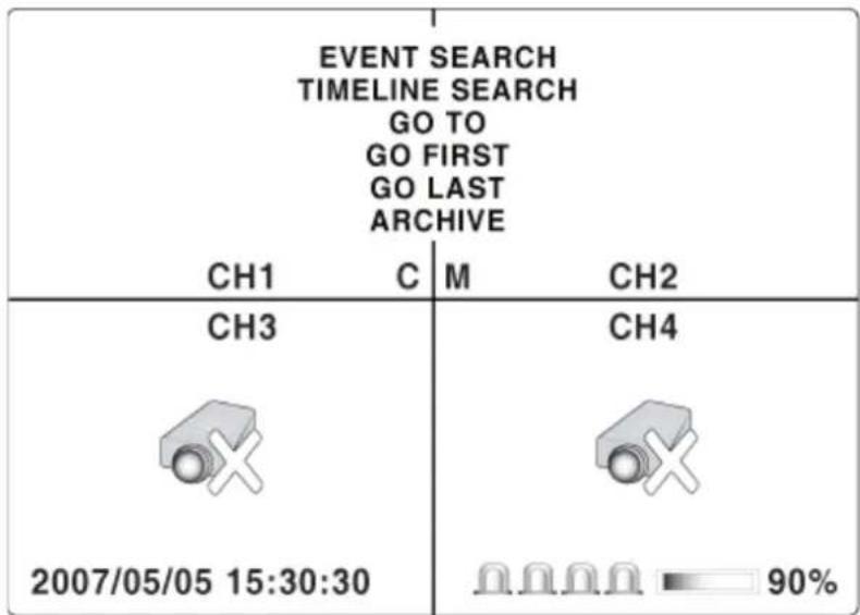 EVENT SEARCH TIMELINE SEARCH GO TO GO FIRST GO LAST ARCHIVE CH1 C M CH2 CH3 CH4 2007/05/05 15:30:30 90%