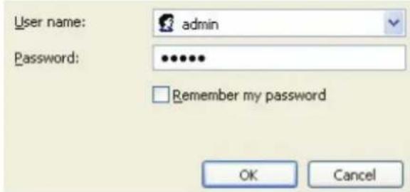 User name: admin Password: •••••• Remember my password OK Cancel