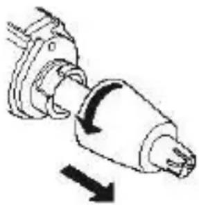 Mechanical assembly diagram showing a rotating component with a downward arrow indicating motion (no text or symbols)