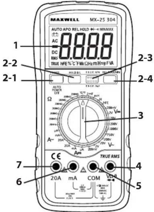 MAXWELL MX-25 304 AUTO APO REL HOLD → MINMAX AC DC RMS TRUE HFE % C F MΩ Ω Hz m Hmp FVA 1 2-2 2-1 AUTO PWM/IR OFF Ω 200mA 200mA 200mA 200mA 200mA 200mA 200mA 200mA 200mA 200mA 200mA 200mA 200mA 200mA 200mA 200mA 200mA 200mA 200mA 200mA 200A mA mA mA A~ CE A= TRUE RMS 7 6 20A mA COM VSS - 5