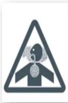 Warning sign depicting a person inside a triangle with a skull symbol above, indicating hazard or caution.