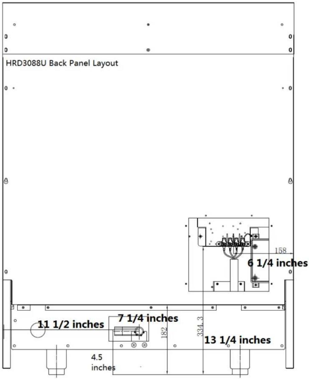 HRD3088U Back Panel Layout 158 6 1/4 inches 11 1/2 inches 7 1/4 inches 182 334.3 13 1/4 inches 4.5 inches