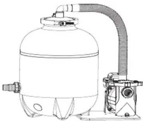 Line drawing of a cylindrical industrial vessel connected to a pump with tubing (no text or symbols)